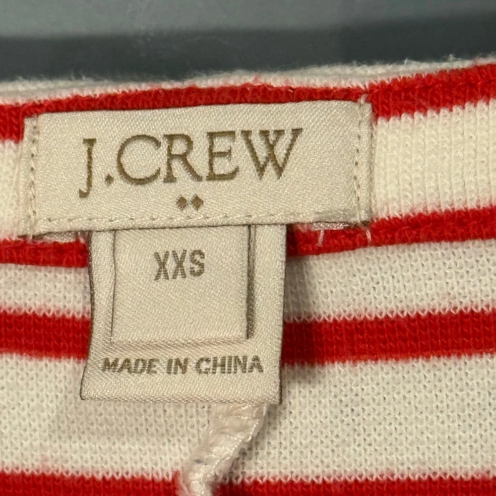 Women's J.Crew White Red Striped Boat Neck 3/4 Sleeve Mini Dress XXS